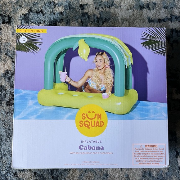 Sun Squad Lemonade Cabana Inflatable Pool Float 4.1' Long w/ Serving Station - Picture 1 of 4